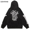 Vintage Hoodie Streetwear Y2K Hip Hop Bone Print Punk Gothic Hooded Sweatshirt with Mask Harajuku Loose Washed Pullover
