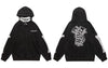 Vintage Hoodie Streetwear Y2K Hip Hop Bone Print Punk Gothic Hooded Sweatshirt with Mask Harajuku Loose Washed Pullover