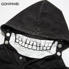 Vintage Hoodie Streetwear Y2K Hip Hop Bone Print Punk Gothic Hooded Sweatshirt with Mask Harajuku Loose Washed Pullover