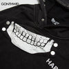 Vintage Hoodie Streetwear Y2K Hip Hop Bone Print Punk Gothic Hooded Sweatshirt with Mask Harajuku Loose Washed Pullover