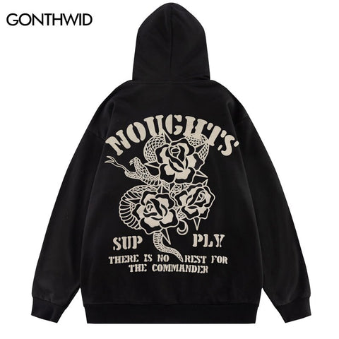 Vintage Hoodie Streetwear Y2K Mens Floral Snake Print Hooded Sweatshirt 2023 Hip Hop Harajuku Casual Loose Punk Gothic Pullover