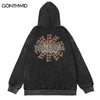 Vintage Hoodie Sweatshirt Hip Hop Retro Graphic Print Distressed Wash Punk Gothic Hooded Harajuku Casual Loose Pullover