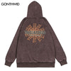 Vintage Hoodie Sweatshirt Hip Hop Retro Graphic Print Distressed Wash Punk Gothic Hooded Harajuku Casual Loose Pullover