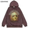 Vintage Hoodie Sweatshirt Hip Hop Retro Graphic Print Distressed Wash Punk Gothic Hooded Harajuku Casual Loose Pullover