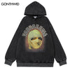 Vintage Hoodie Sweatshirt Hip Hop Retro Graphic Print Distressed Wash Punk Gothic Hooded Harajuku Casual Loose Pullover