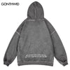 Vintage Hoodie Sweatshirt Hip Hop Retro Letter Print Distressed Wash Hooded Pullover Streetwear Harajuku Casual Loose Hoodies
