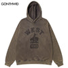 Vintage Hoodie Sweatshirt Streetwear Hip Hop Retro Graphic Letter Print Washed Hooded Men Harajuku Casual Loose Pullover