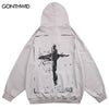 Vintage Hoodie Sweatshirt Y2K Grunge Hip Hop Cross Print Washed Hooded Streetwear Harajuku Casual Cotton Loose Punk Gothic Tops