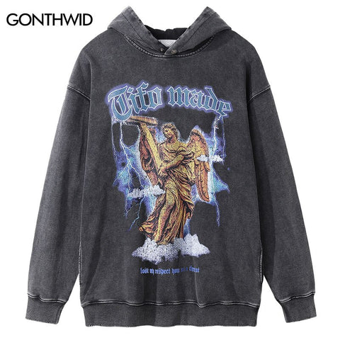 Vintage Hoodie Sweatshirt Y2K Grunge Hip Hop Retro Graphic Print Heavy Hooded Streetwear Harajuku Punk Gothic Pullover