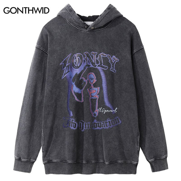 Vintage Hoodie Sweatshirt Y2K Grunge Streetwear Hip Hop Graphic Print Heavy Cotton Hooded Harajuku Punk Gothic Washed Pullover