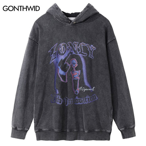 Vintage Hoodie Sweatshirt Y2K Grunge Streetwear Hip Hop Graphic Print Heavy Cotton Hooded Harajuku Punk Gothic Washed Pullover