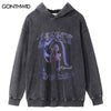 Vintage Hoodie Sweatshirt Y2K Grunge Streetwear Hip Hop Graphic Print Heavy Cotton Hooded Harajuku Punk Gothic Washed Pullover