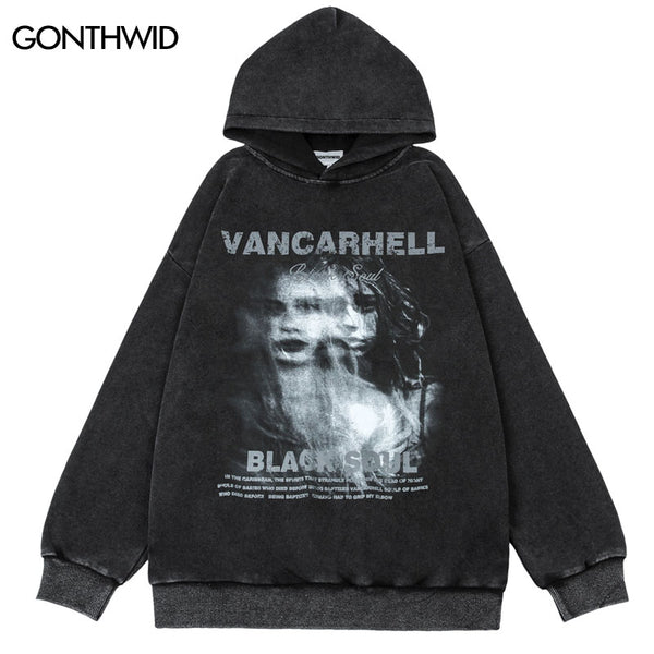 Vintage Hoodie Sweatshirt Y2K Grunge Streetwear Hip Hop Graphic Print Punk Gothic Fleece Hooded Harajuku Loose Pullover