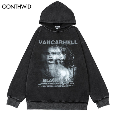 Vintage Hoodie Sweatshirt Y2K Grunge Streetwear Hip Hop Graphic Print Punk Gothic Fleece Hooded Harajuku Loose Pullover