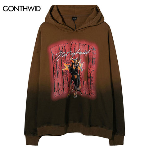 Vintage Hoodie Sweatshirt Y2K Grunge Streetwear Mens Doberman Print Tie Dye Gradient Hooded Harajuku Casual Punk Gothic Pullover