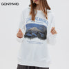 Vintage Hoodie Sweatshirt Y2K Harajuku Retro Mountain Letter Print Hooded Streetwear Men Women Casual Cotton Pullovers