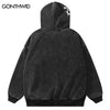 Vintage Hoodie Sweatshirt Y2K Streetwear Hip Hop Embroidery Letter Punk Gothic Fleece Hooded Coat Harajuku Zipper Jacket