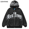 Vintage Hoodie Sweatshirt Y2K Streetwear Hip Hop Embroidery Letter Punk Gothic Fleece Hooded Coat Harajuku Zipper Jacket