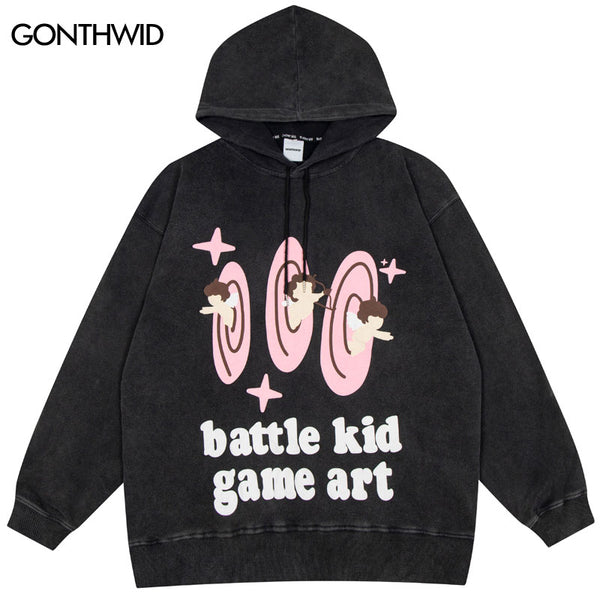 Vintage Hoodie Sweatshirt Y2K Streetwear Hip Hop Graphic Letter Print Washed Hooded Harajuku Punk Gothic Loose Pullover