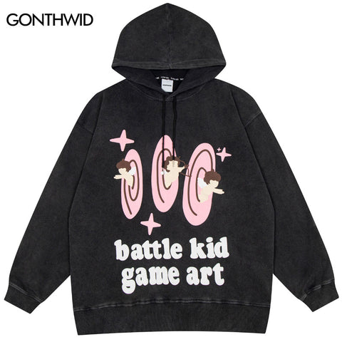 Vintage Hoodie Sweatshirt Y2K Streetwear Hip Hop Graphic Letter Print Washed Hooded Harajuku Punk Gothic Loose Pullover