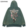 Vintage Hoodie Sweatshirt Y2K Streetwear Hip Hop Skull Skeleton Flowers Print Fleece Hooded Harajuku Punk Gothic Hoodies