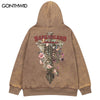 Vintage Hoodie Sweatshirt Y2K Streetwear Hip Hop Skull Skeleton Flowers Print Fleece Hooded Harajuku Punk Gothic Hoodies