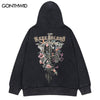Vintage Hoodie Sweatshirt Y2K Streetwear Hip Hop Skull Skeleton Flowers Print Fleece Hooded Harajuku Punk Gothic Hoodies