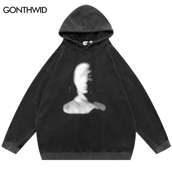 Vintage Hoodie Sweatshirts Streetwear Hip Hop Graphic Print Distressed Wash Pullover Hooded 2023 Harajuku Casual Cotton Hoodies