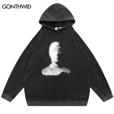 Vintage Hoodie Sweatshirts Streetwear Hip Hop Graphic Print Distressed Wash Pullover Hooded 2023 Harajuku Casual Cotton Hoodies