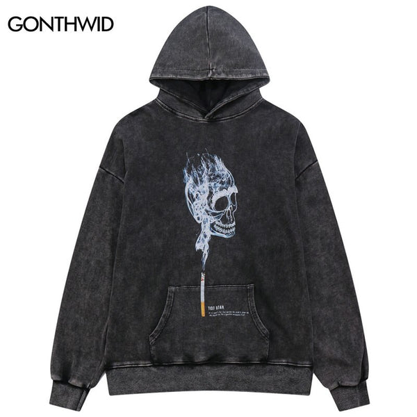 Vintage Hoodie Y2K Hip Hop Skull Skeleton Print Punk Gothic Pullover Sweatshirt Streetwear Harajuku Loose Washed Hooded