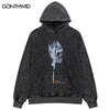 Vintage Hoodie Y2K Hip Hop Skull Skeleton Print Punk Gothic Pullover Sweatshirt Streetwear Harajuku Loose Washed Hooded