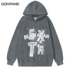 Vintage Hoodie Y2K Streetwear Hip Hop Letter Print Washed Hooded Sweatshirt Harajuku Casual Cotton Punk Gothic Pullover