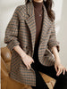 Vintage Houndstooth Women Blazer Casual Elegant Plaid Female Suit Jacket Long Sleeve Loose Blaser Outerwear Clothes