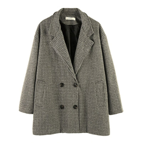 Vintage Houndstooth Women's Blazers Coats 2023 s Spring Female Overcoats Thick Warm Loose Oversize Ladies Outerwear