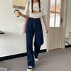 Vintage Jeans Women High Waist Plus Size 5XL Dark Blue Chic Harajuku Baggy Mopping Straight Denim Trousers Casual Korean Fashion