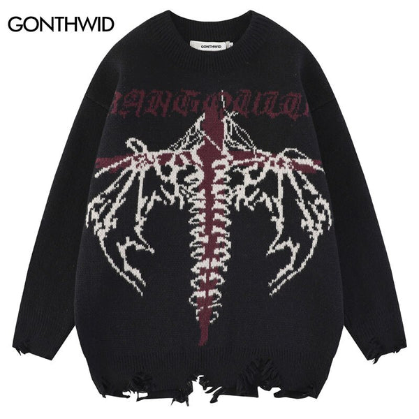 Vintage Knitted Sweater Grunge Y2K Streetwear Hip Hop Hole Punk Gothic Pullover Jumpers Sweaters Unisex Harajuku Sweater
