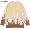 Vintage Knitted Sweater Streetwear Y2K Mens Retro Flame Ripped Hole Jumpers Sweaters Men Harajuku Casual Loose Pullover