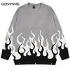 Vintage Knitted Sweater Streetwear Y2K Mens Retro Flame Ripped Hole Jumpers Sweaters Men Harajuku Casual Loose Pullover