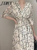 Vintage Korea Clothing Summer Slim Elastic Waist A Line V Neck Elegant Office Lady Floral Chic Chiffon Long Dress Retro