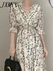 Vintage Korea Clothing Summer Slim Elastic Waist A Line V Neck Elegant Office Lady Floral Chic Chiffon Long Dress Retro