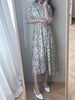 Vintage Korea Clothing Summer Slim Elastic Waist A Line V Neck Elegant Office Lady Floral Chic Chiffon Long Dress Retro