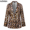 Vintage Leopard Printed Long Sleeve Suit Blazer Veste VONDA Women 2022 Winter Casual Lapel Collar Button Up Coat Female Overcoat