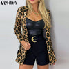 Vintage Leopard Printed Long Sleeve Suit Blazer Veste VONDA Women 2022 Winter Casual Lapel Collar Button Up Coat Female Overcoat