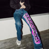 Vintage Letter Print Straight Jeans Women Harajuku Streetwear Retro Mom Jeans Denim High Waist Aesthetic Pants Cuteandpsycho
