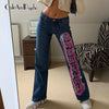 Vintage Letter Print Straight Jeans Women Harajuku Streetwear Retro Mom Jeans Denim High Waist Aesthetic Pants Cuteandpsycho
