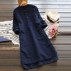 Vintage Long Sleeve Solid Shirt Dress Casual Summer Spring Summer Cotton Linen Sundress Button Knee Length Vestidos Long Tops