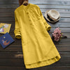 Vintage Long Sleeve Solid Shirt Dress Casual Summer Spring Summer Cotton Linen Sundress Button Knee Length Vestidos Long Tops