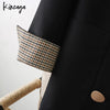 Vintage Loose Double Breasted Plaid Cuff Women Black Blazer 2023 Spring Autumn Pockets Long Sleeve Suit Coats Business Outwear