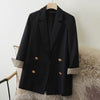 Vintage Loose Double Breasted Plaid Cuff Women Black Blazer 2023 Spring Autumn Pockets Long Sleeve Suit Coats Business Outwear