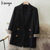 Vintage Loose Double Breasted Plaid Cuff Women Black Blazer 2023 Spring Autumn Pockets Long Sleeve Suit Coats Business Outwear